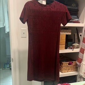 Maroon Crew Neck Sheath Mini Dress Short Sleeve